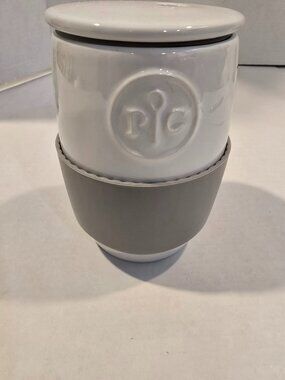 Pampered Chef Ceramic Egg Cooker #1529 White Ceramic Lidded Silicone Sleeve New